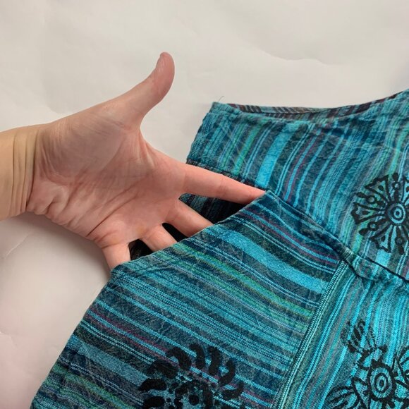 Vintage Wevez Turquoise Striped Cotton Stamp Print Relaxed Overalls One Size - Picture 3 of 9
